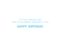 Colorful Raccoon and Squirrel birthday card confetti featuring playful animal illustrations, perfect for celebrating special occasions.