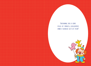 Colorful Tiny Clown Birthday Card by Pictura featuring a playful clown illustration, perfect for celebrating birthdays.