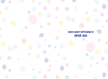 Confetti Dalmatian birthday card from Cardmore featuring a playful dalmatian with colorful confetti design on the front.