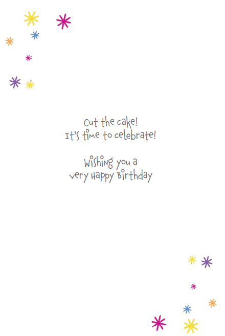 Colorful festive cake birthday card from Cardmore featuring confetti and cheerful design, perfect for celebrating special occasions.