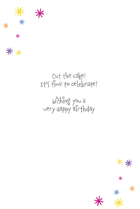 Colorful festive cake birthday card from Cardmore featuring confetti and cheerful design, perfect for celebrating special occasions.