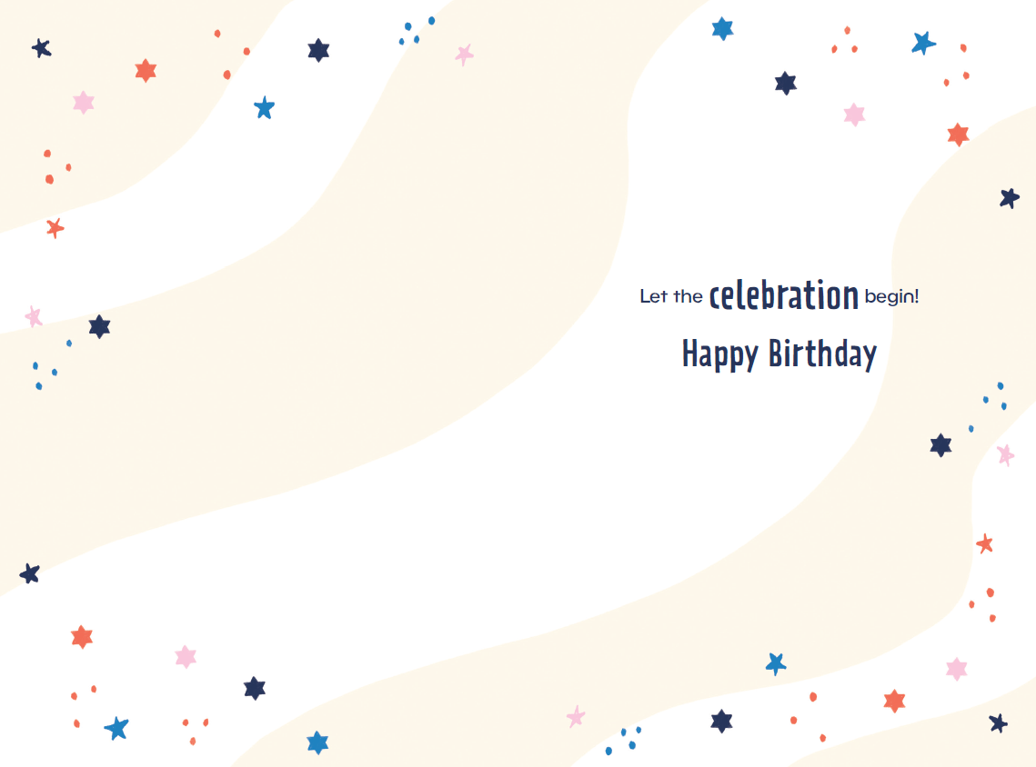 Colorful party block letters birthday card with confetti design from Cardmore's everyday cards collection.