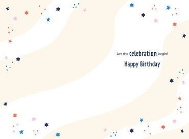 Colorful party block letters birthday card with confetti design from Cardmore's everyday cards collection.