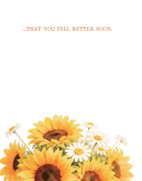 Sunflowers get well card with wooden design by Cardmore, featuring bright sunflower illustrations on a cheerful greeting card.