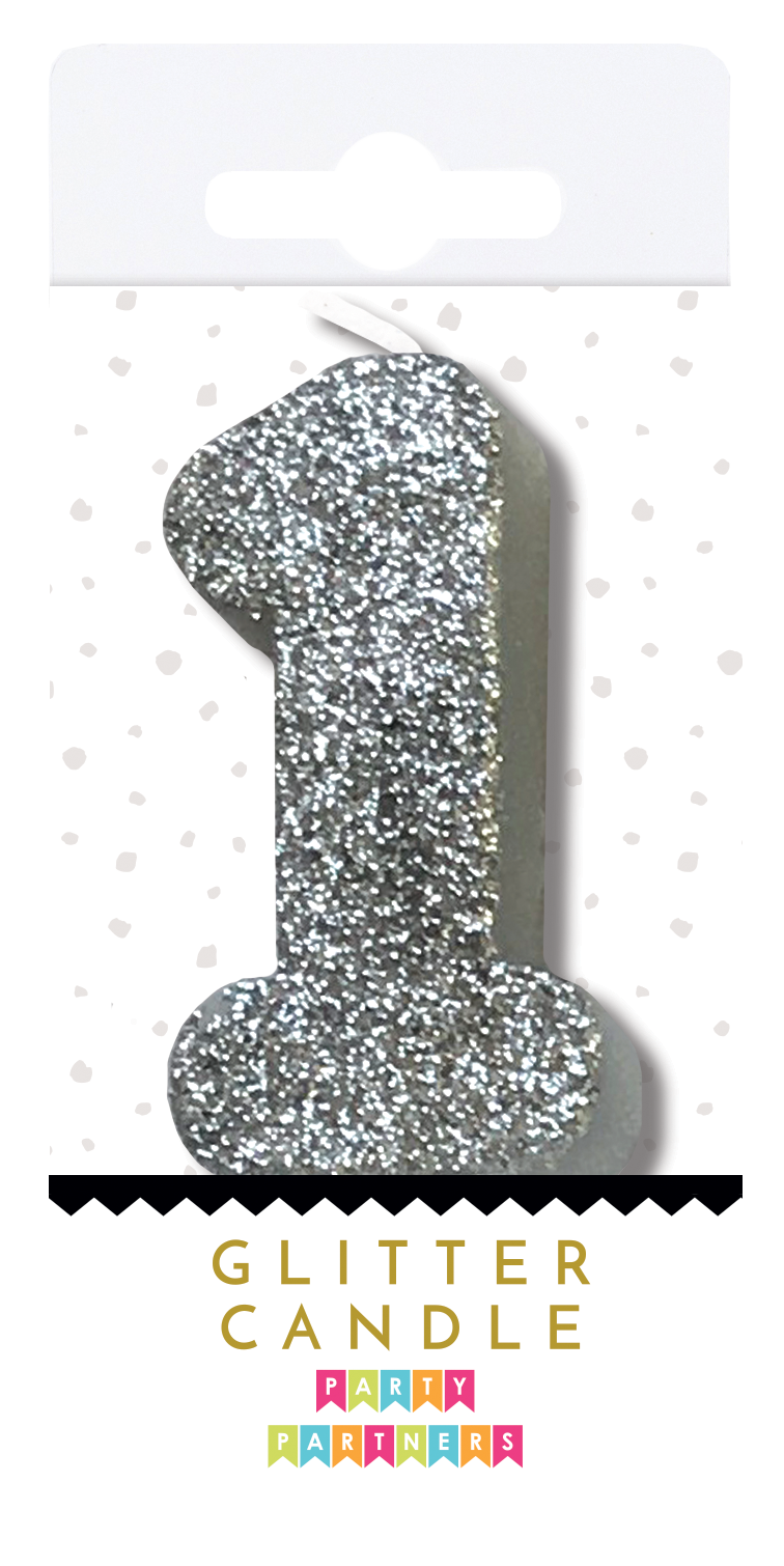 Silver Glitter Number Candles