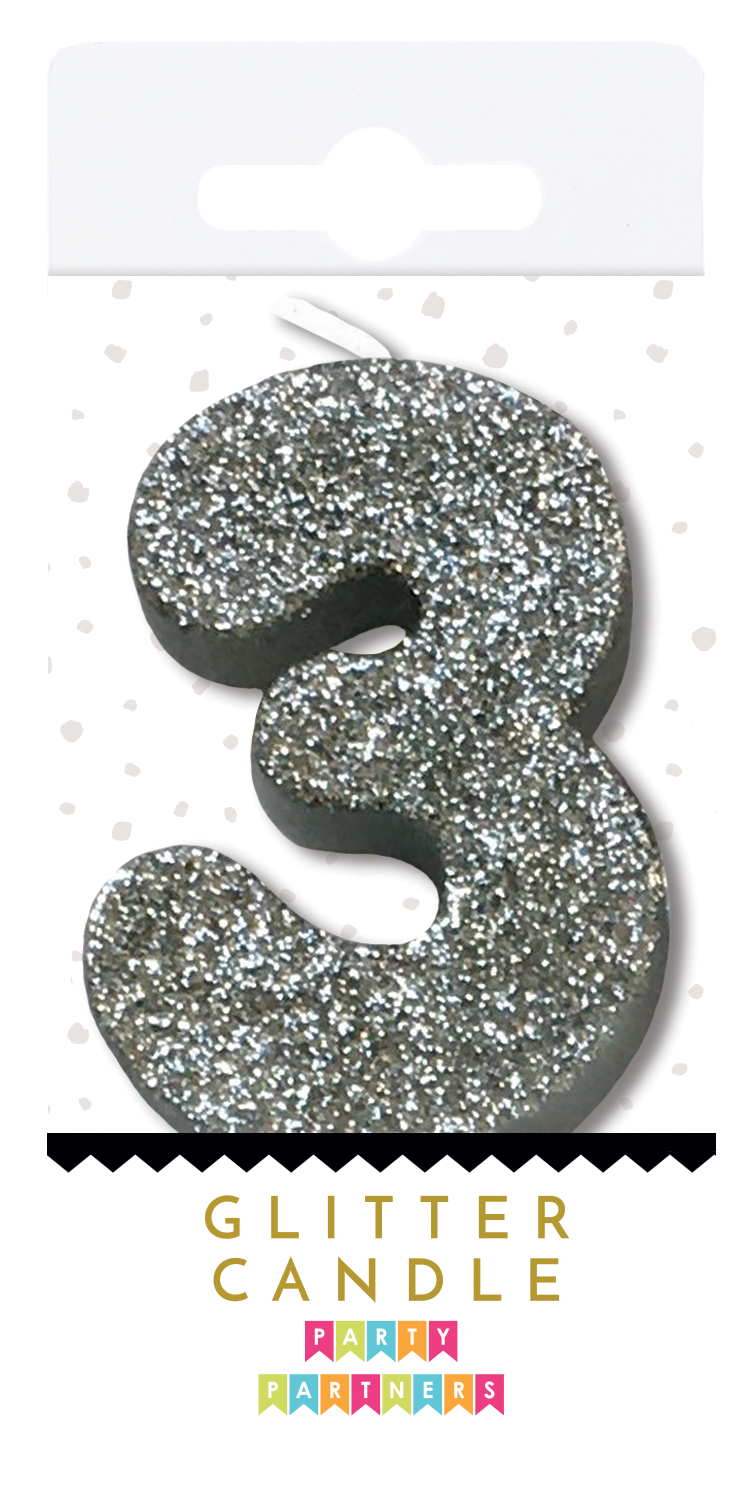 Silver Glitter Number Candles