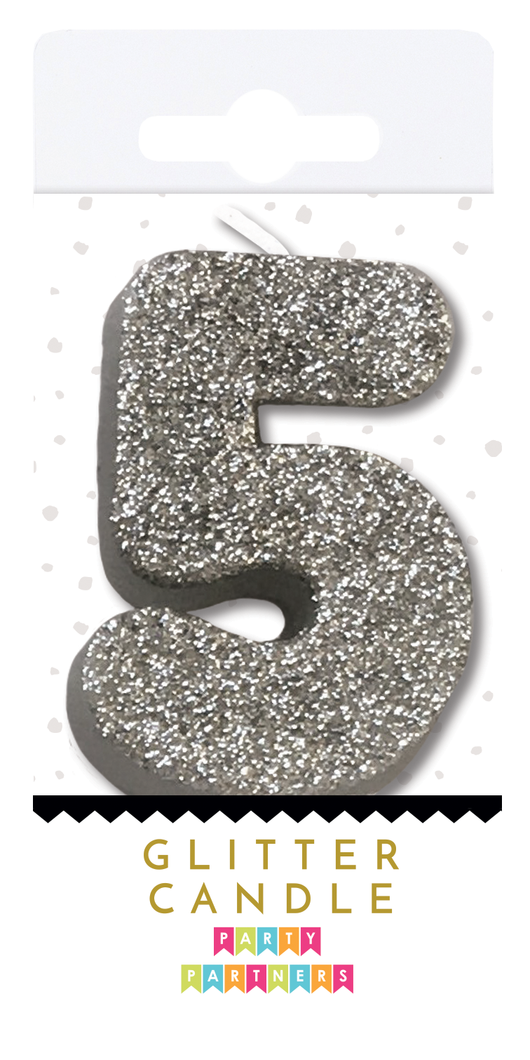 Silver Glitter Number Candles