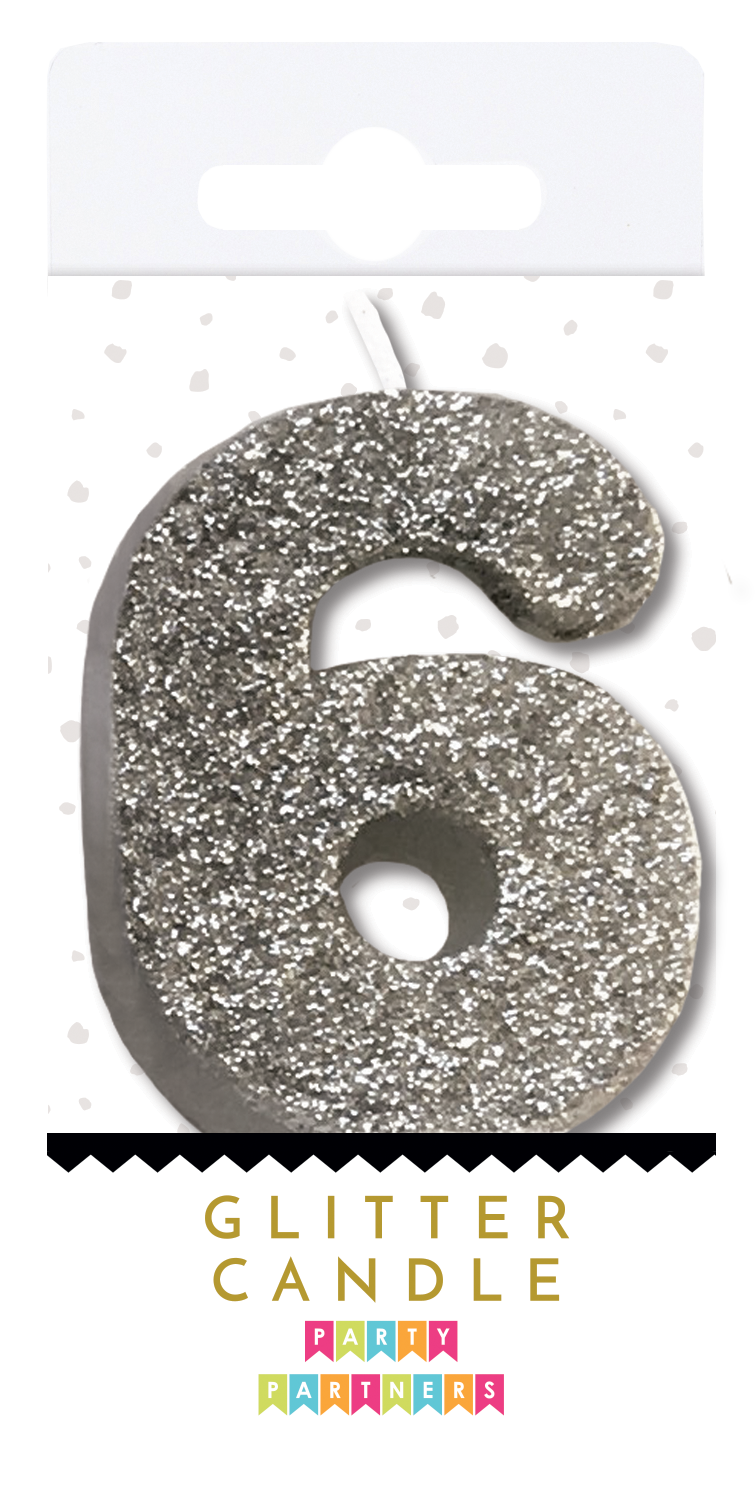 Silver Glitter Number Candles