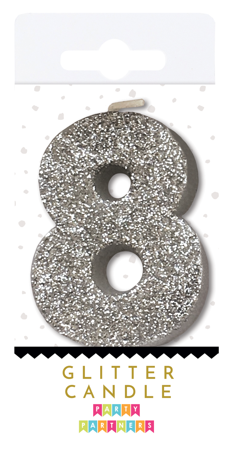 Silver Glitter Number Candles
