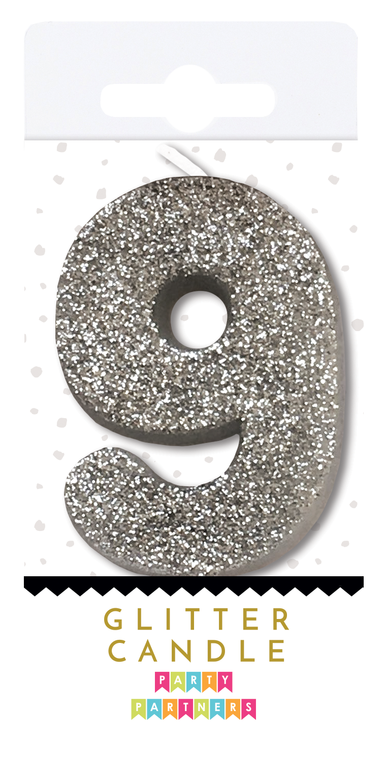 Silver Glitter Number Candles