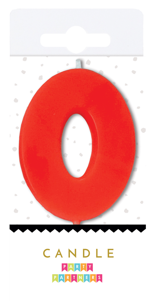 Neon Number Candle 0 by Party Partners, vibrant LED candle shaped as the number zero, ideal for birthday celebrations.
