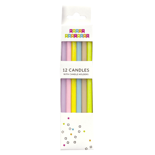 Set of pastel rainbow candles from Party Partners, featuring colorful, decorative candles for celebration and decor.