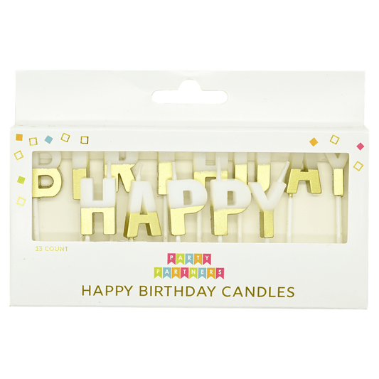 Pictura birthday candle set with colorful candles and "Happy Birthday" message for celebration cakes.