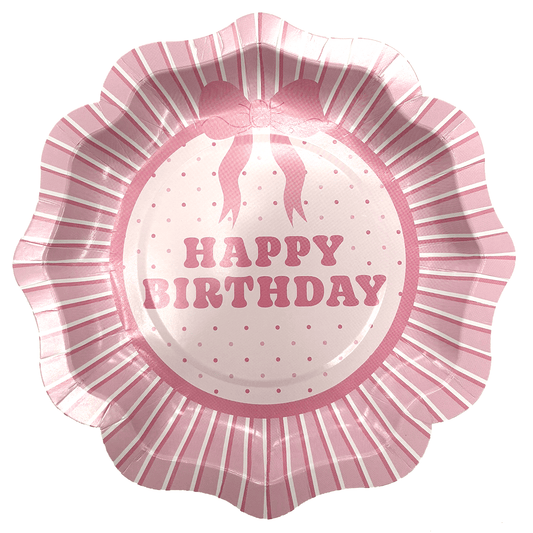 Party Partners Happy Birthday Bow Plates, set of festive paper plates with colorful birthday bow design for celebrations
