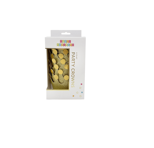 Gold mini crowns party hats from Party Partners, featuring shiny metallic crowns perfect for celebrations and festive events.