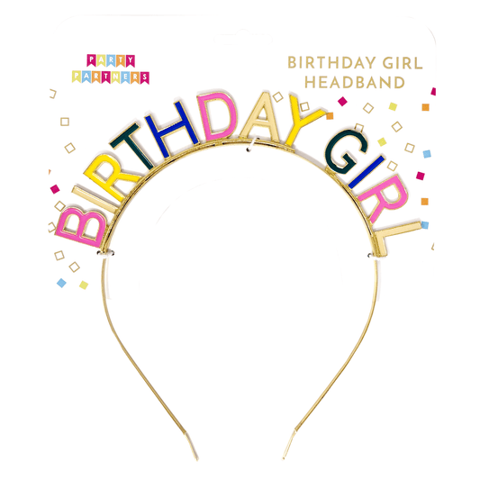 Party Partners birthday girl headband with metallic finish, featuring festive party hat design and decorative details.