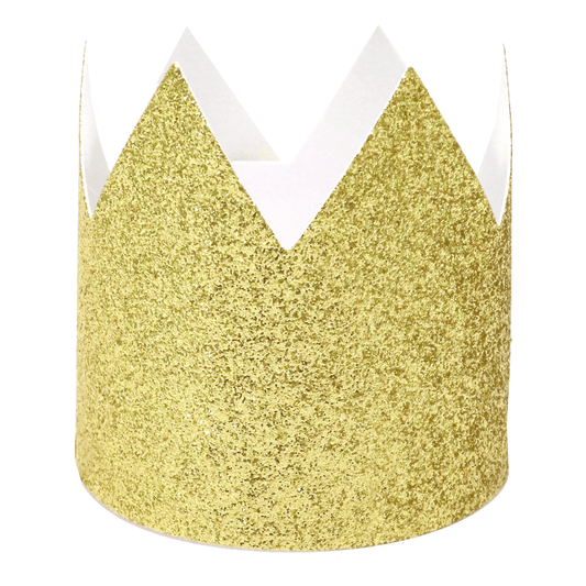 Gold glitter PU leather crown party hat with "S6" label, featuring a shiny, festive design for celebrations and events.