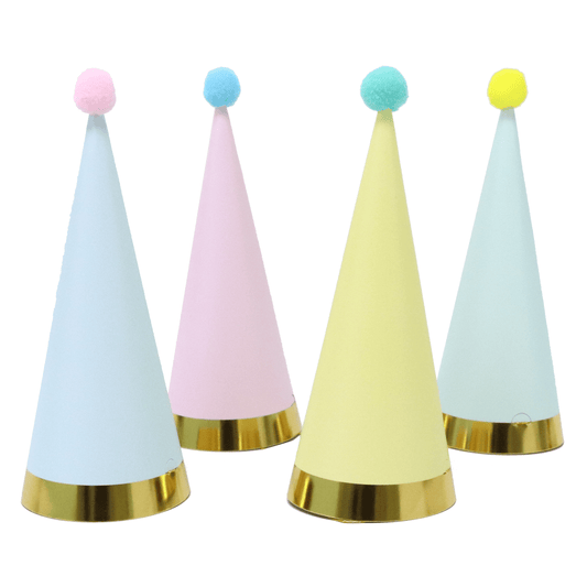 Colorful tall mini party hats by Pictura, featuring vibrant designs, perfect for celebrations and festive events.