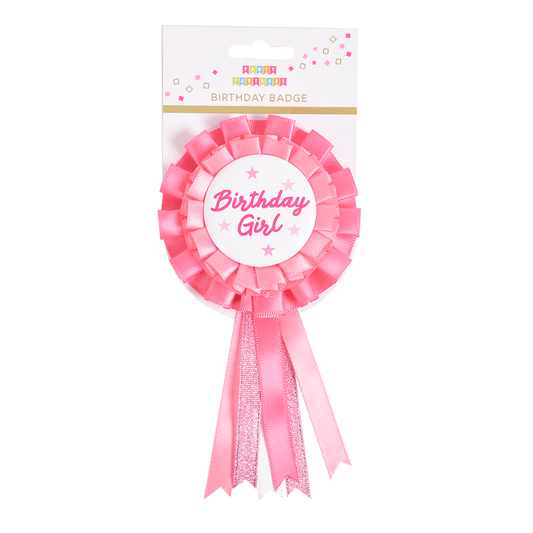 Pink Birthday Girl badge with paper glasses and wand from Cardmore for celebrating birthdays.