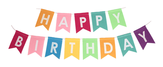 Felt birthday banner with colorful "Happy Birthday" pendant garland by Cardmore, featuring vibrant felt letters and decorative design.