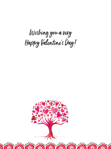 Pictura Love Tree Valentine's Day card with a romantic heart tree design and colorful illustrations on a white background.