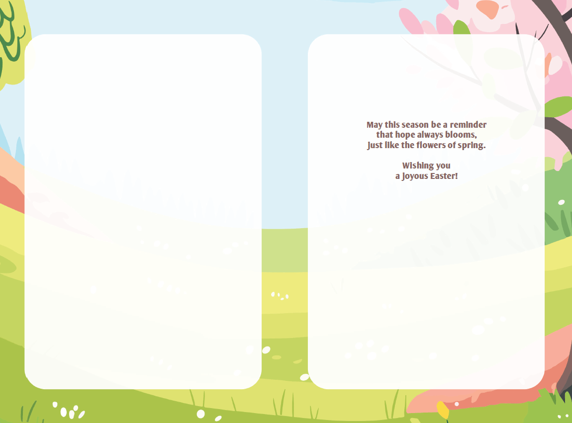 Pink Blossom Trees Easter card with floral design from Omega Industry Co., LTD, featuring vibrant pink blossoms and spring scenery.