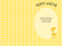 Easter card featuring cute bunny and chick illustrations, designed by Omega Industry Co., LTD for spring holiday celebrations.