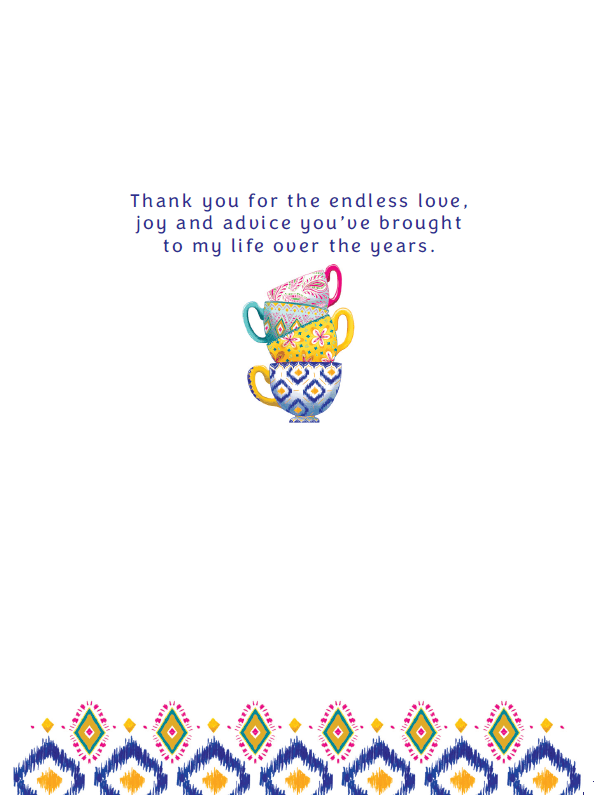 Pictura Mother's Day card featuring colorful teacup illustrations, perfect for celebrating moms on Mother's Day.