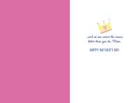 Pictura Mother's Day card titled "Good To Be Queen," featuring floral and crown illustrations, celebrating moms on Mother's Day