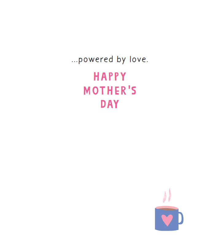 Pictura Mother's Day card featuring a coffee-themed design with the text "Fueled By Coffee" for celebrating moms.
