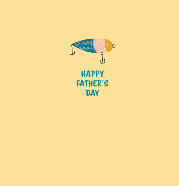 Father's Day card featuring fishing lures design, by Omega Industry Co., LTD, with colorful fishing-themed artwork.
