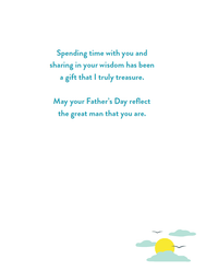 Pictura Father's Day fishing dock card featuring a scenic lakeside view with fishing gear and a heartfelt message for dad.