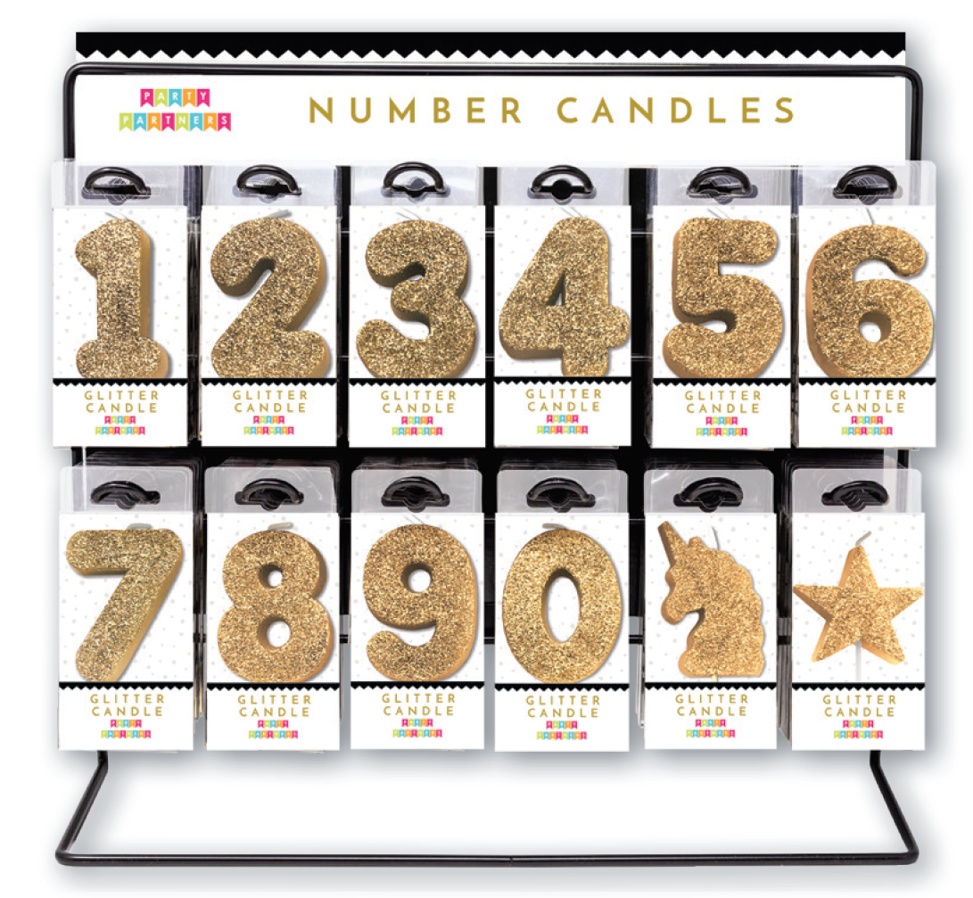 Gold Glitter Number Candle