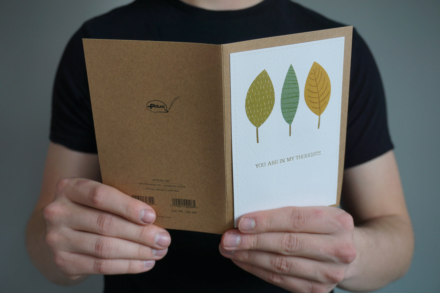 Patterned Leaves Caring Thoughts Card Kraft