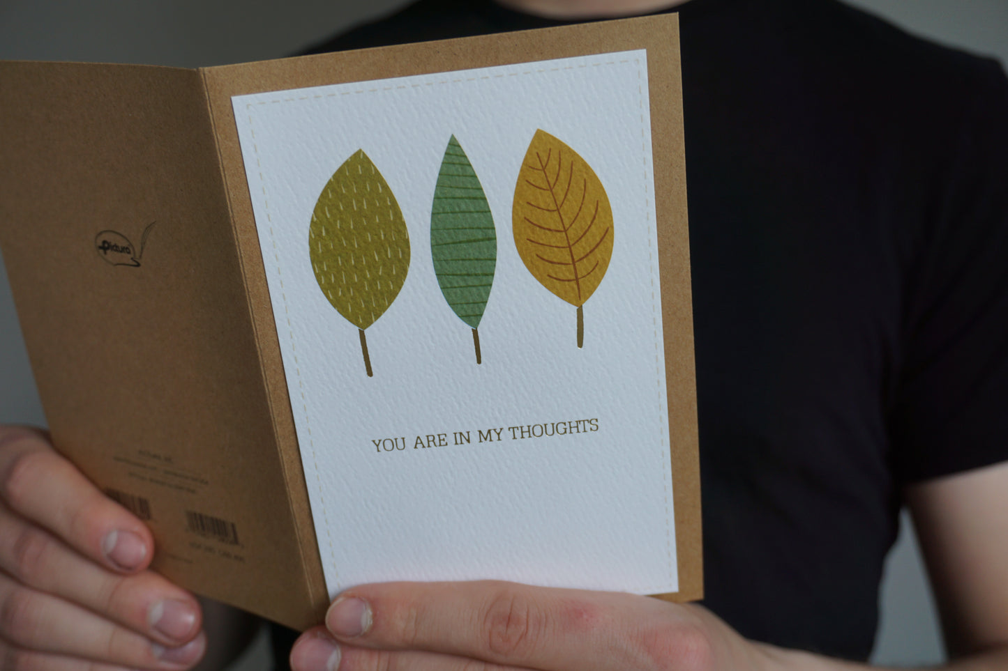 Patterned Leaves Caring Thoughts Card Kraft