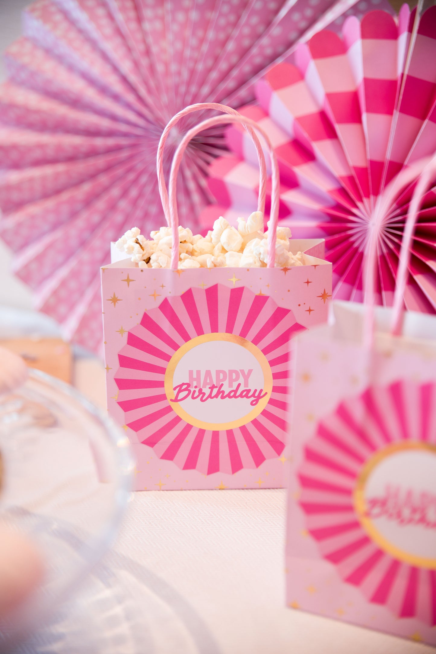 Pink Happy Birthday Favor Bags Set of 6