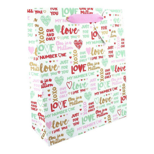 Large Love Vivid gift bag with "Just for You" message, featuring colorful floral design and sturdy handles.