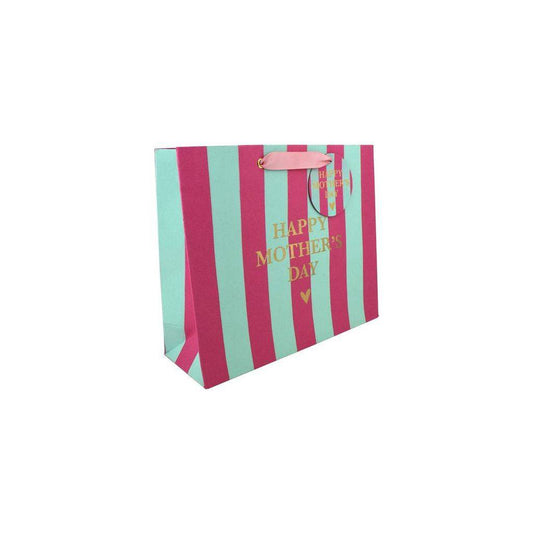Large Mother's Day stripe gift bag by Love Vivid with pink and white design, ideal for special occasion gift packaging.