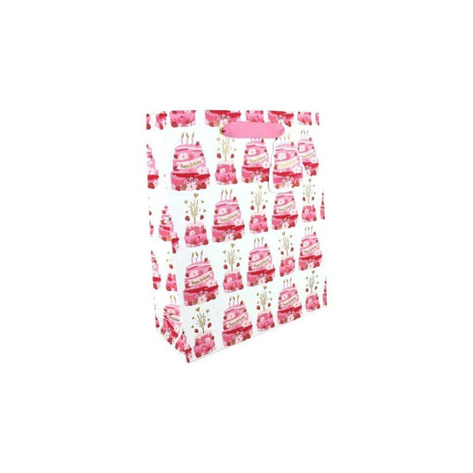 Love Vivid Bday Cakes Med Gift Bag with colorful birthday cake design, perfect for gift wrapping celebrations.