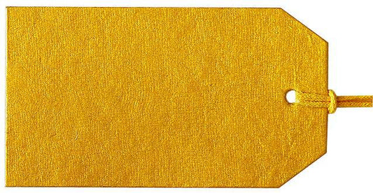 Gold luggage tag from Love Vivid's Vivid Product line, compact and stylish travel accessory with clear identification window.