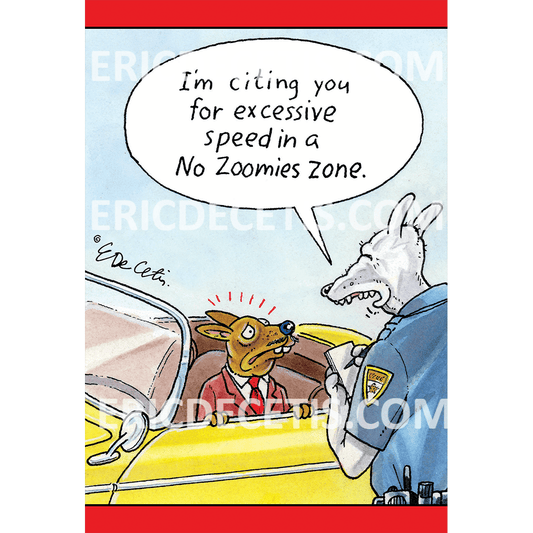 Pictura No Zoomies Zone birthday card by Eric Decetis featuring playful dog illustrations on an everyday card.