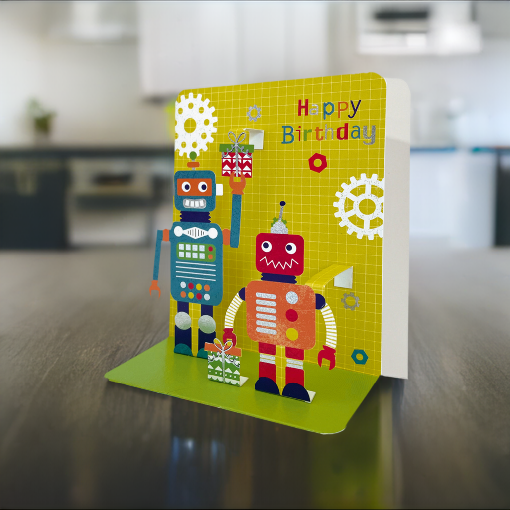 Robots Pop-up Small 3D ﻿Happy Birthday Card