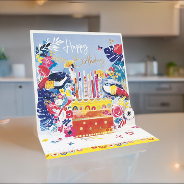 Cake & Peacocks Pop-up Large 3D Card Birthday
