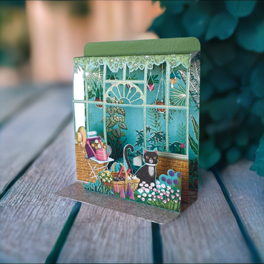 Cat in Garden Pop-up Small 3D Card