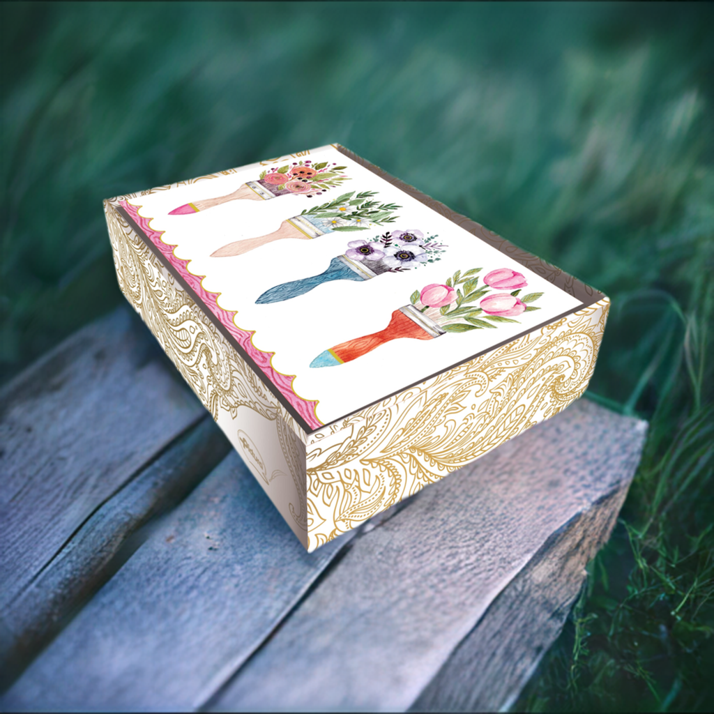 Floral Paint Brushes Boxed Blank Notes