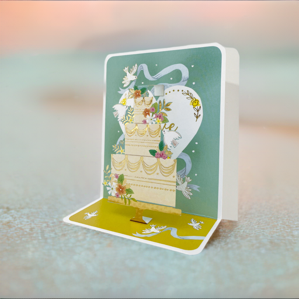 Cake Doves Pop-up Small 3D ﻿Wedding Card