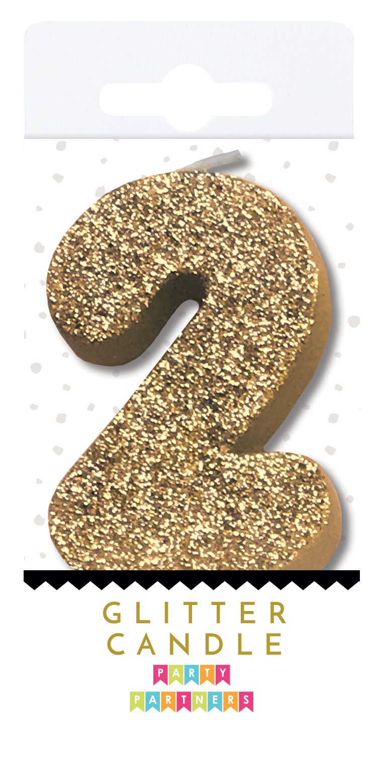 Glitter number 0 candle by Party Partners, decorative candle with sparkling finish, perfect for birthday celebrations.