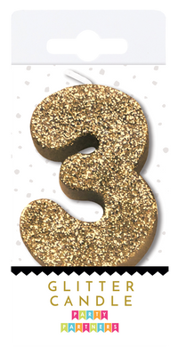 Party Partners glitter number candle 0, decorative candle with sparkling glitter finish for celebrations and events.