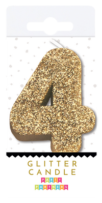 Glitter number 0 candle from Party Partners, decorative candle for celebrations with shiny gold glitter finish.