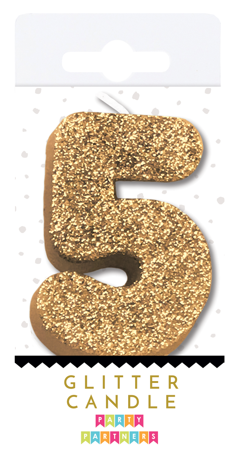 Glitter number 0 candle by Party Partners, decorative candle for celebrations with sparkling glitter finish.